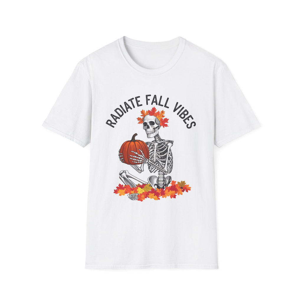Radiate Fall Vibes Skeleton T-Shirt – Embrace the Autumn Spirit! (Unisex Softstyle T-Shirt)