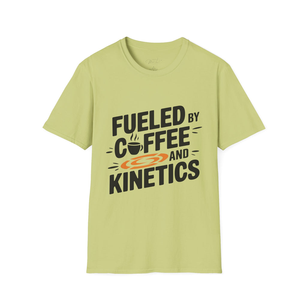 Fueled by Coffee and Kinetics T-Shirt – Perfect for the Energetic, Coffee-Loving Physical Therapist! (Unisex Softstyle T-Shirt)