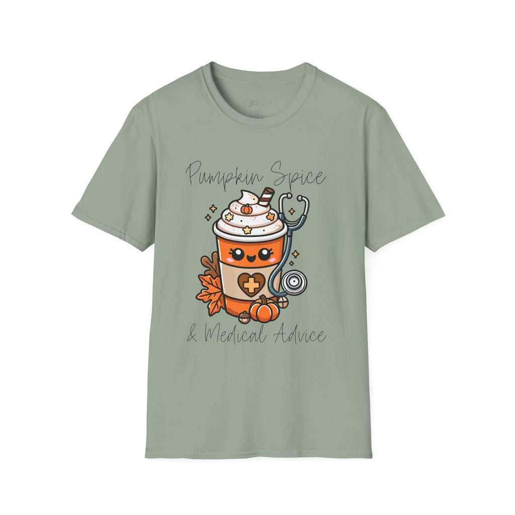Pumpkin Spice & Healthcare Life T-Shirt – Fall Fun for Medical Professionals(Unisex Softstyle T-Shirt)
