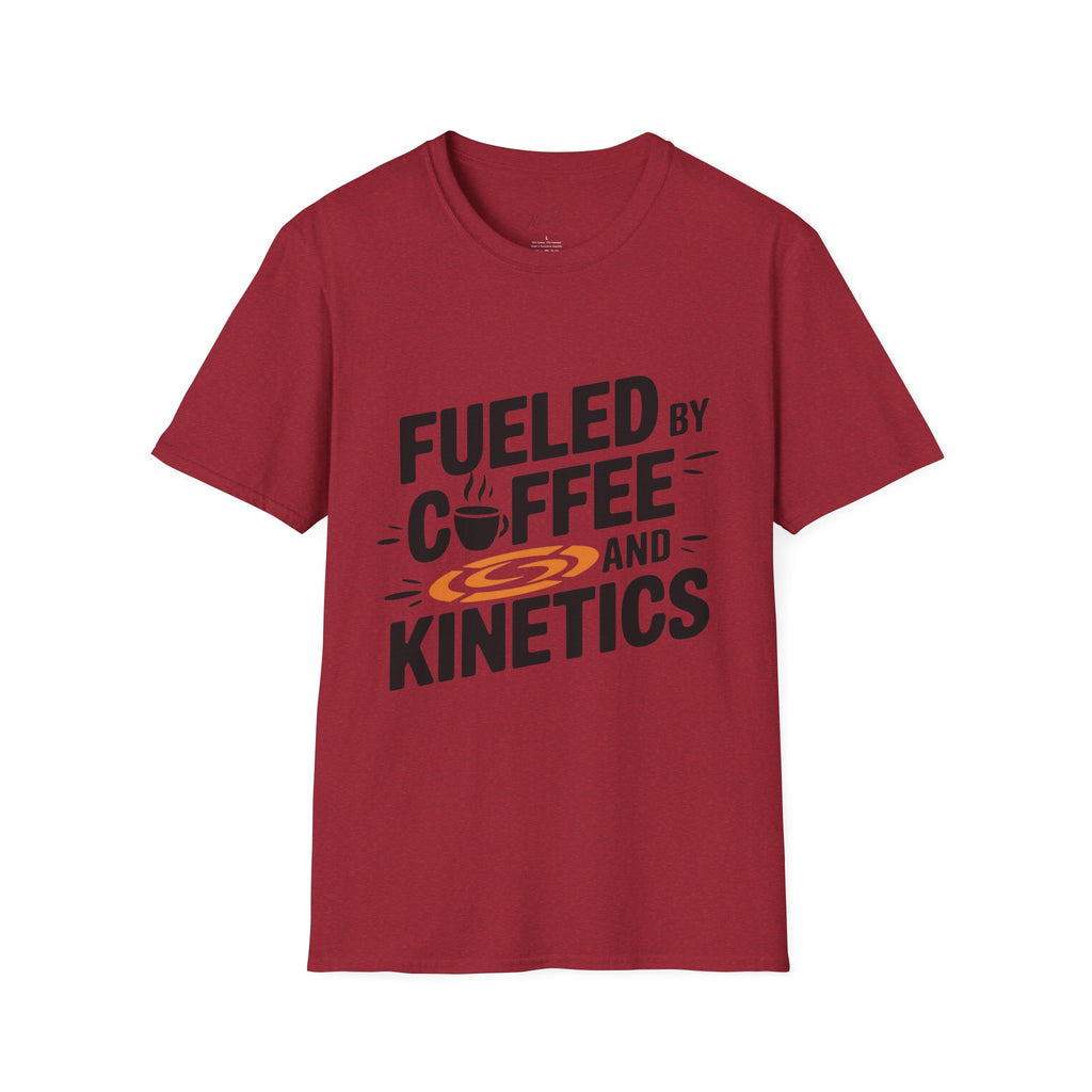 Fueled by Coffee and Kinetics T-Shirt – Perfect for the Energetic, Coffee-Loving Physical Therapist! (Unisex Softstyle T-Shirt)