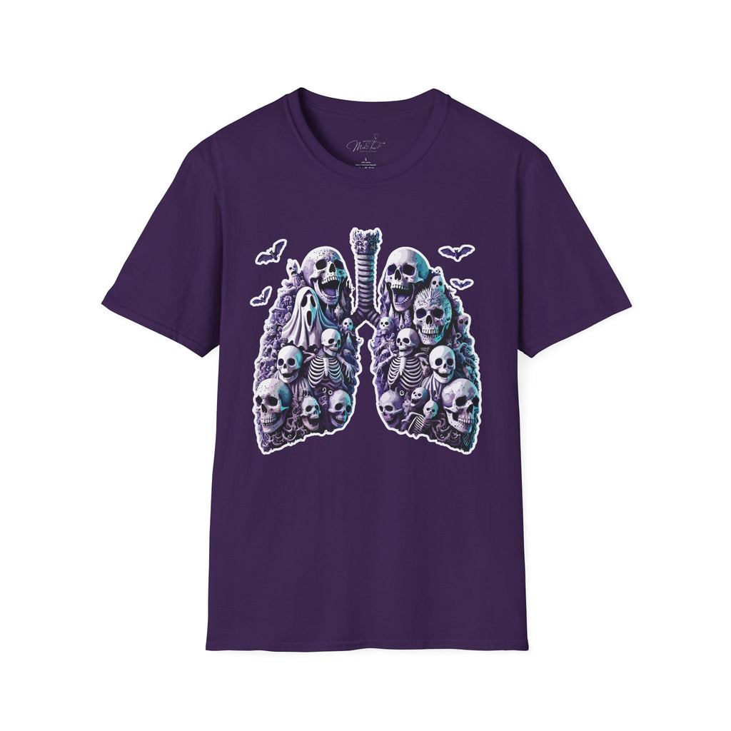 💀 Spooky Lungs (front) T-shirt: Respiratory Meets Halloween Haunts! 👻  (Unisex Softstyle)