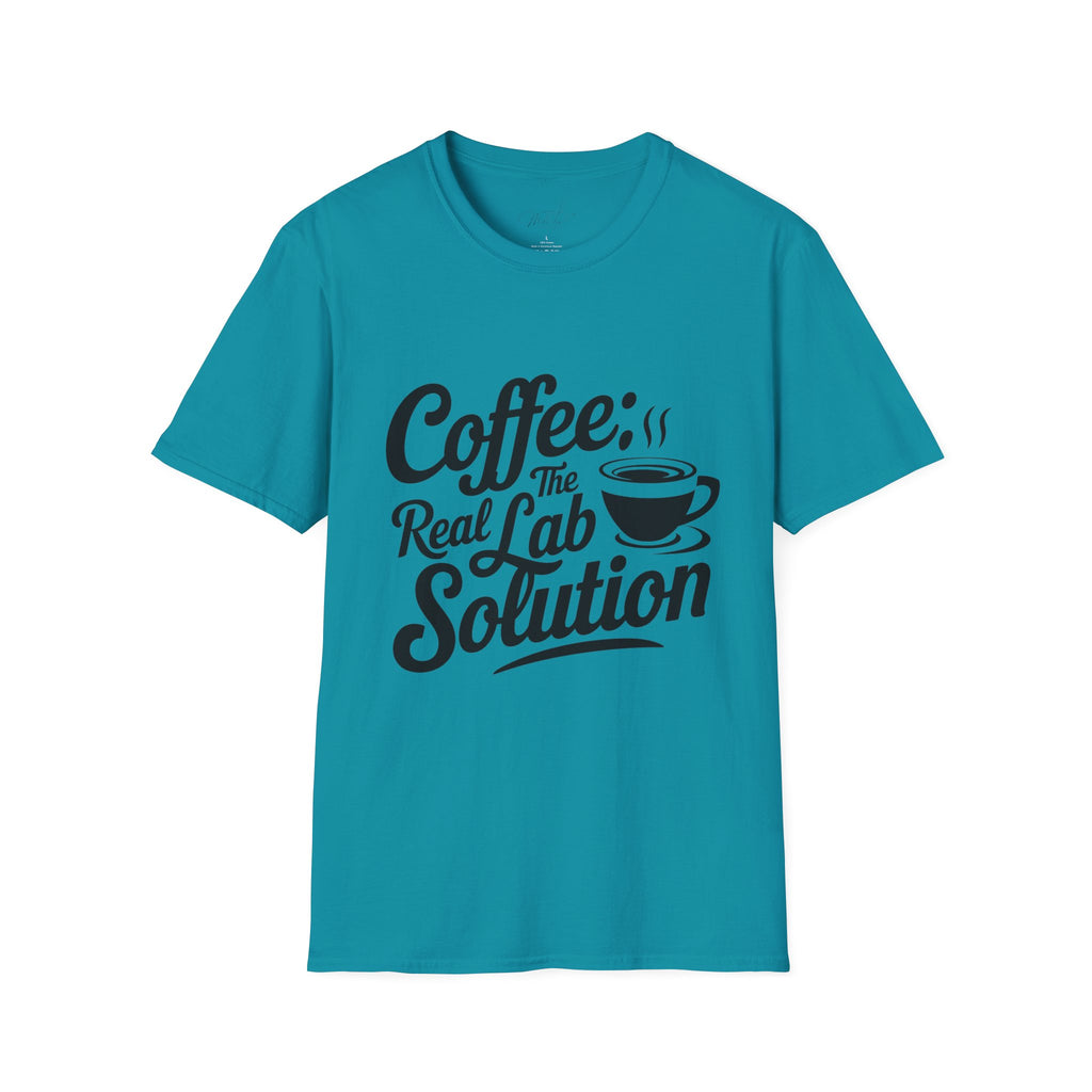 Coffee: The Real Lab Solution T-Shirt – Fuel for Lab Professionals! (Unisex Softstyle T-Shirt)