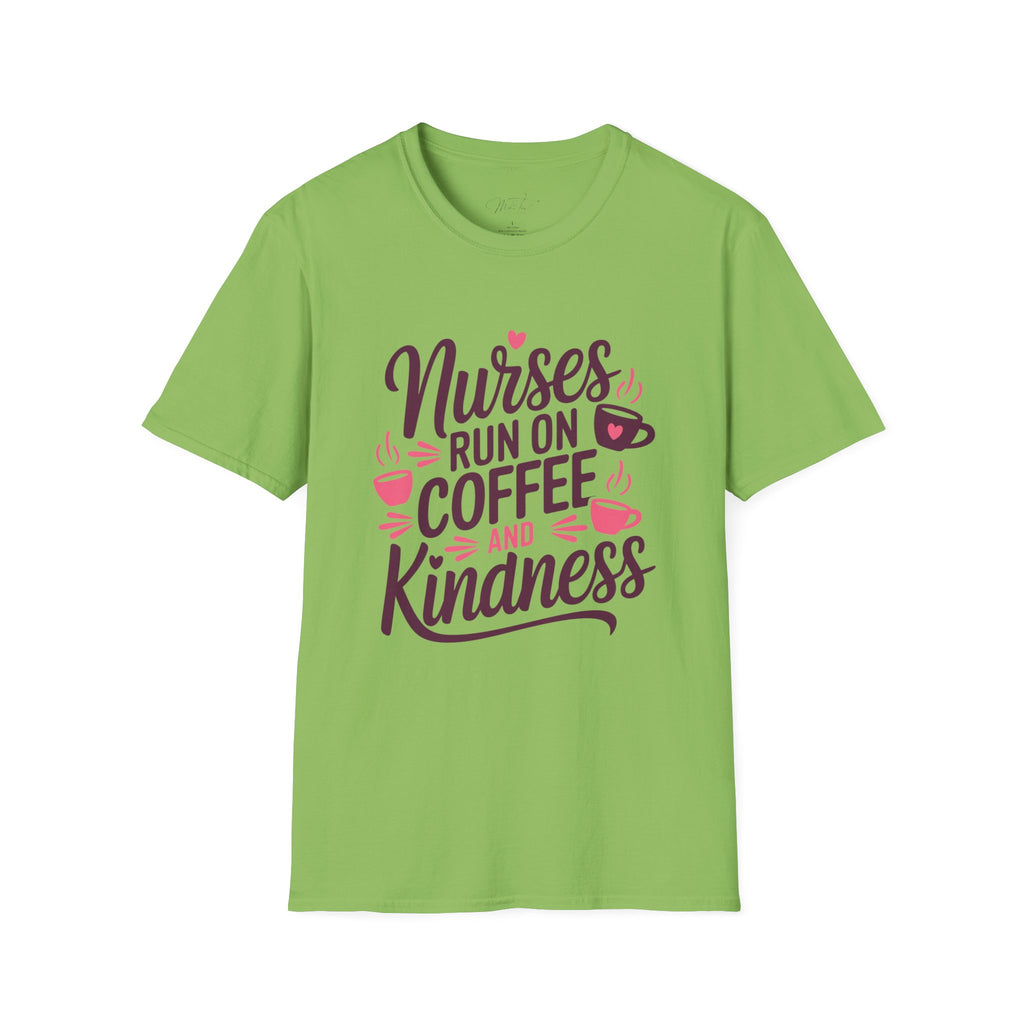Nurses Run on Coffee and Kindness T-Shirt – For the Heart of Healthcare (Unisex Softstyle T-Shirt)