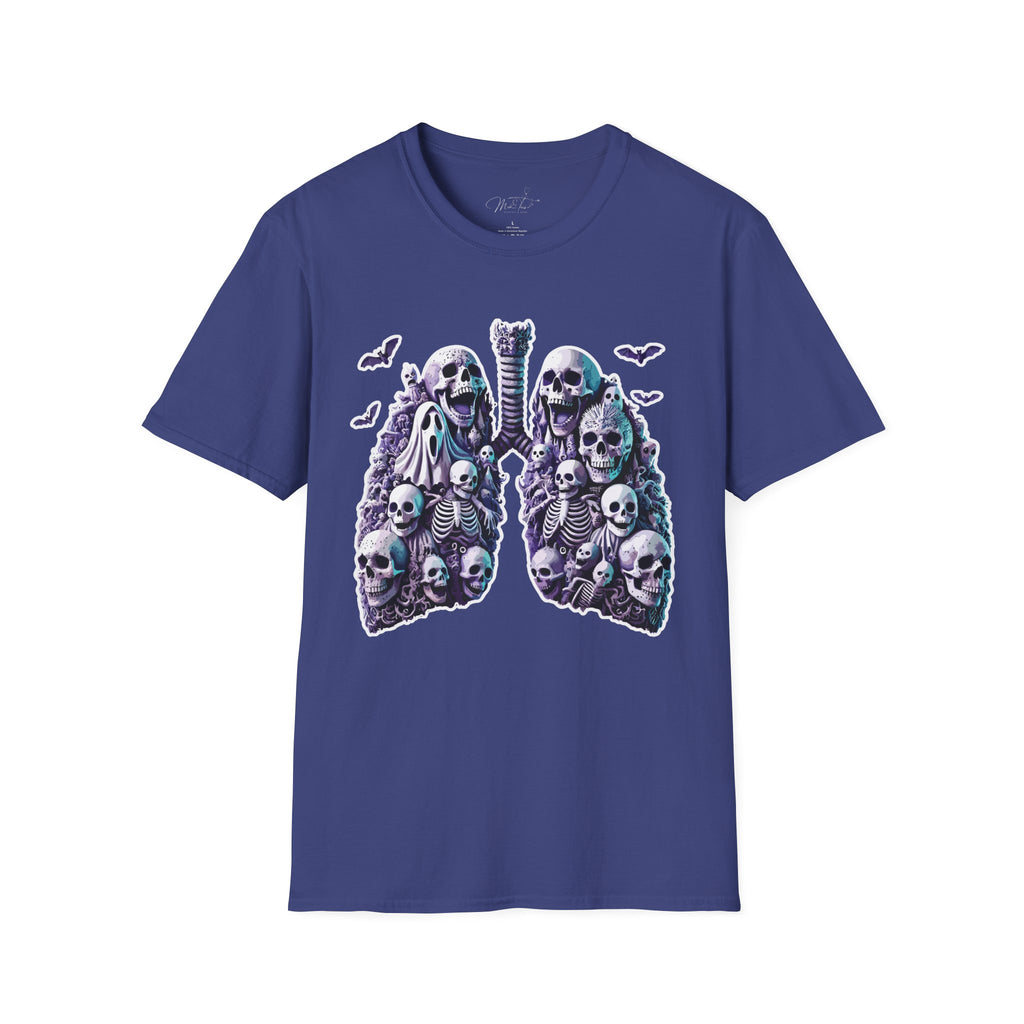 💀 Spooky Lungs (front) T-shirt: Respiratory Meets Halloween Haunts! 👻  (Unisex Softstyle)