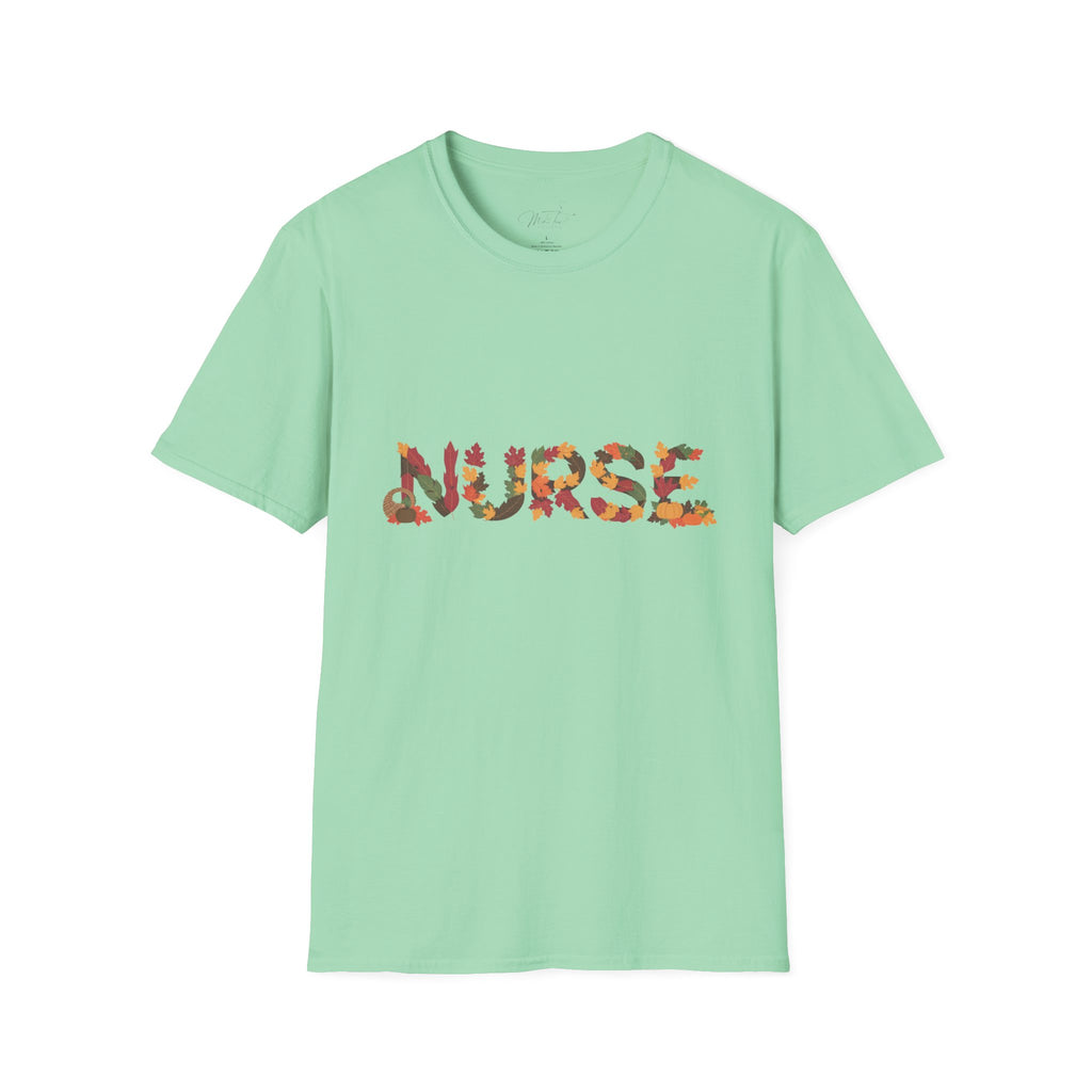 Nurse Fall Leaves T-Shirt – Embrace Autumn in Your Profession! (Unisex Softstyle T-Shirt)