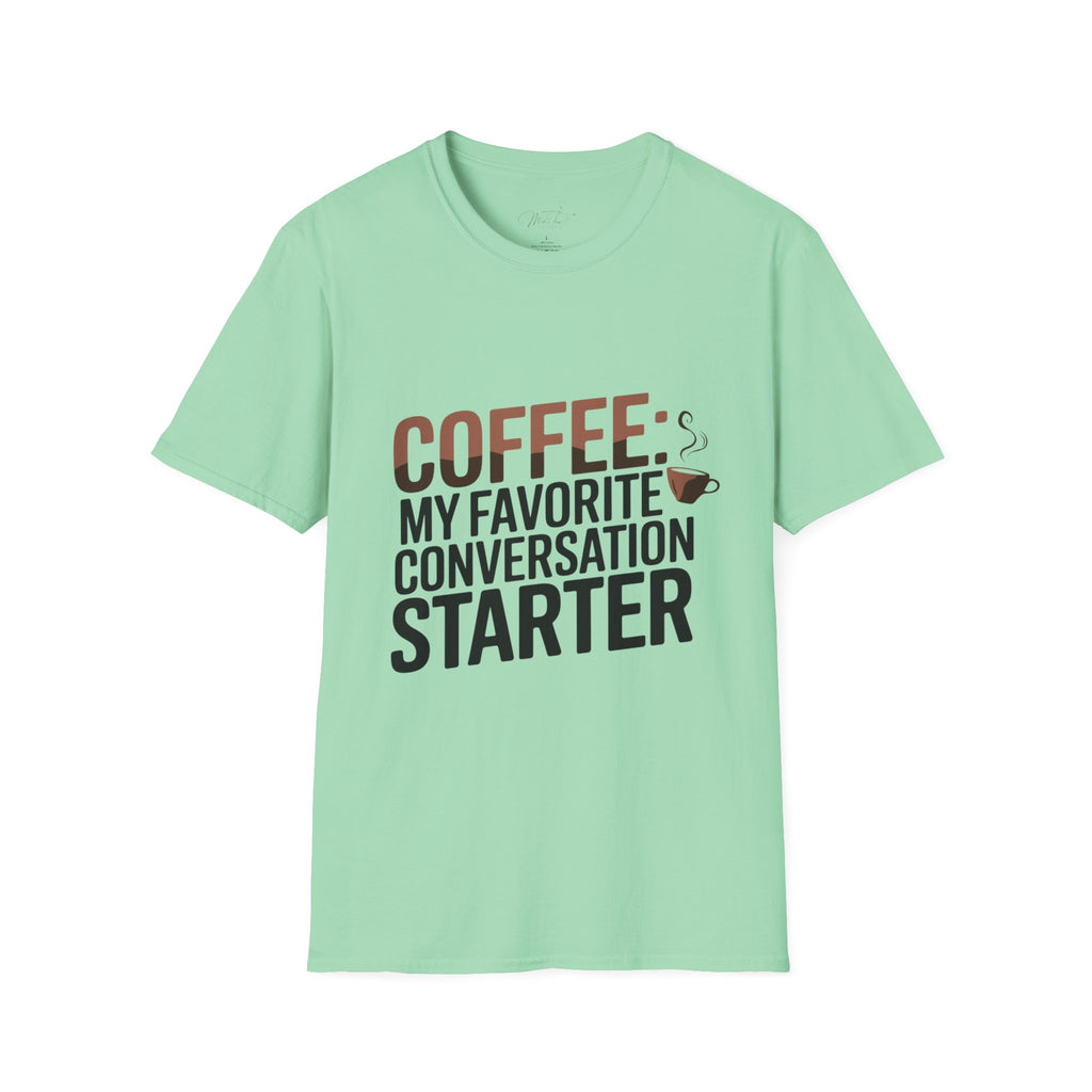 Coffee: My Favorite Conversation Starter T-Shirt – Perfect for Speech Language Pathologists! (Unisex Softstyle T-Shirt)