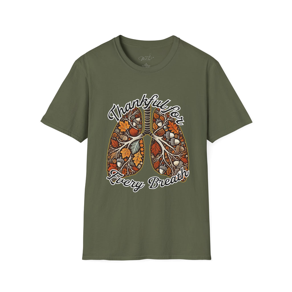 Thankful for Every Breath T-Shirt – A Respiratory Tribute to Fall (Unisex Softstyle T-Shirt)