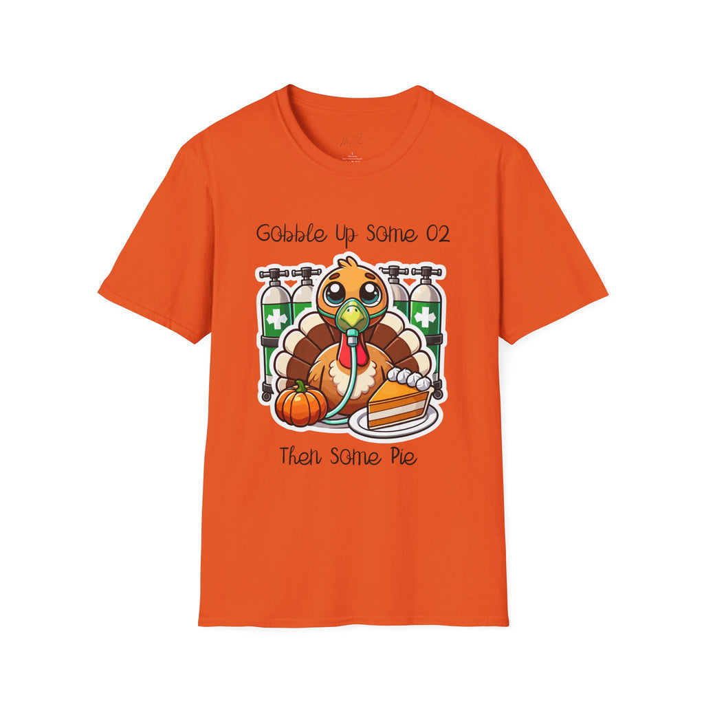 Thankful for Oxygen and Pie T-Shirt – A Fun Thanksgiving Respiratory Tee (Unisex Softstyle T-Shirt)