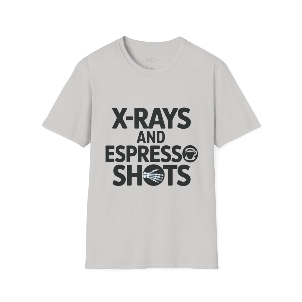 X-Rays and Espresso Shots T-Shirt – A Radiology Favorite! (Unisex Softstyle T-Shirt)