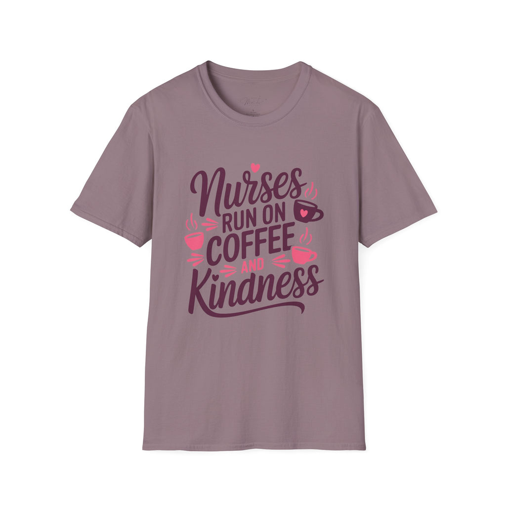 Nurses Run on Coffee and Kindness T-Shirt – For the Heart of Healthcare (Unisex Softstyle T-Shirt)