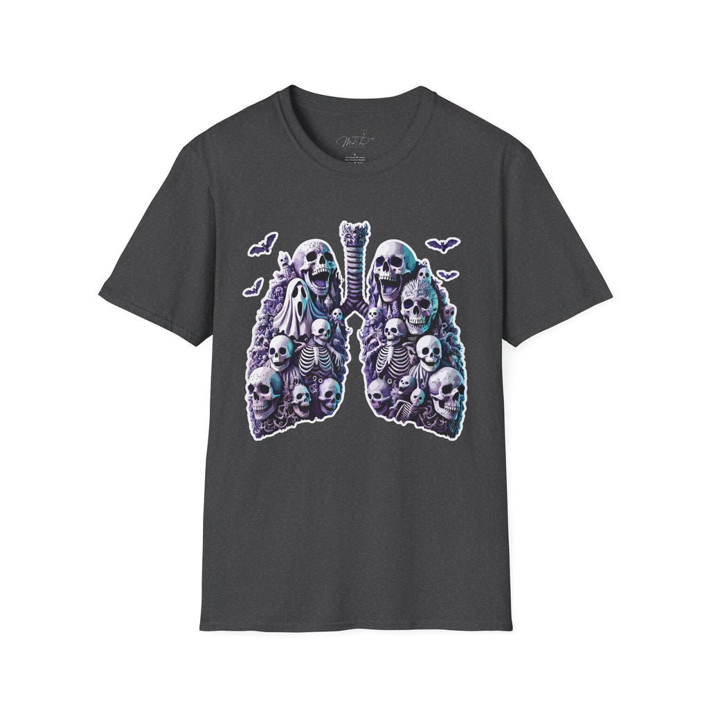 💀 Spooky Lungs (front) T-shirt: Respiratory Meets Halloween Haunts! 👻  (Unisex Softstyle)