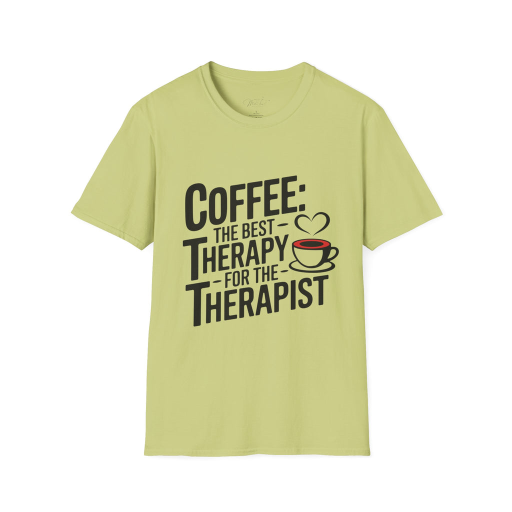 Coffee: The Best Therapy for the Therapist" T-Shirt – For the Coffee-Loving Caregiver! (Unisex Softstyle T-Shirt)